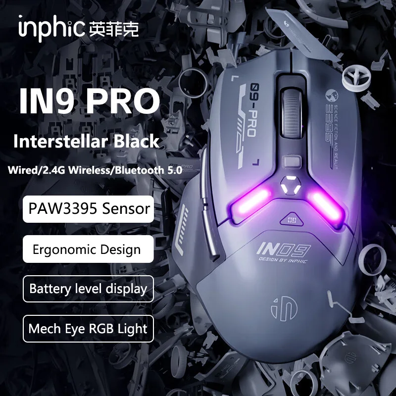 Rato Gaming eSports INPHIC IN9 PRO - Sem Fios, 26000 DPI, RGB, Bluetooth e 2.4GHz Rato Gaming eSports INPHIC IN9 PRO - Sem Fios, 26000 DPI, RGB, Bluetooth e 2.4GHz